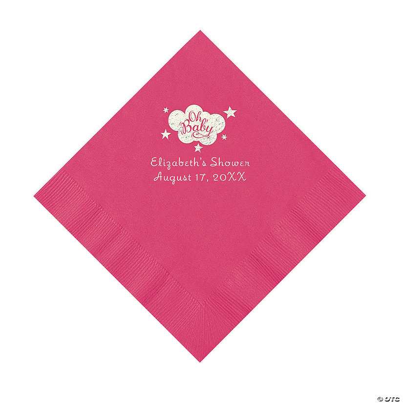 Hot Pink Oh Baby Personalized Napkins with Silver Foil &#8211; 50 Pc. Luncheon Image Thumbnail