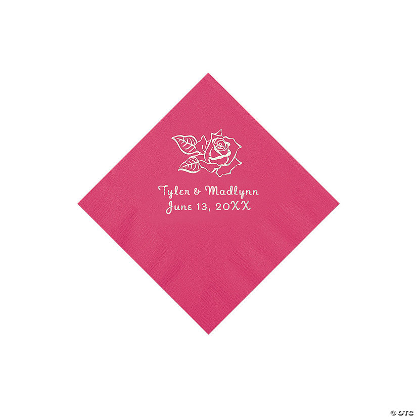 Hot Pink Rose Personalized Napkins - 50 Pc. Beverage Image Thumbnail