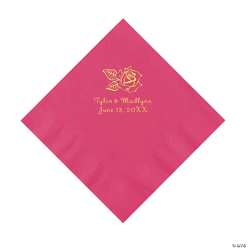 Hot Pink Rose Personalized Napkins with Gold Foil - 50 Pc. Luncheon Image