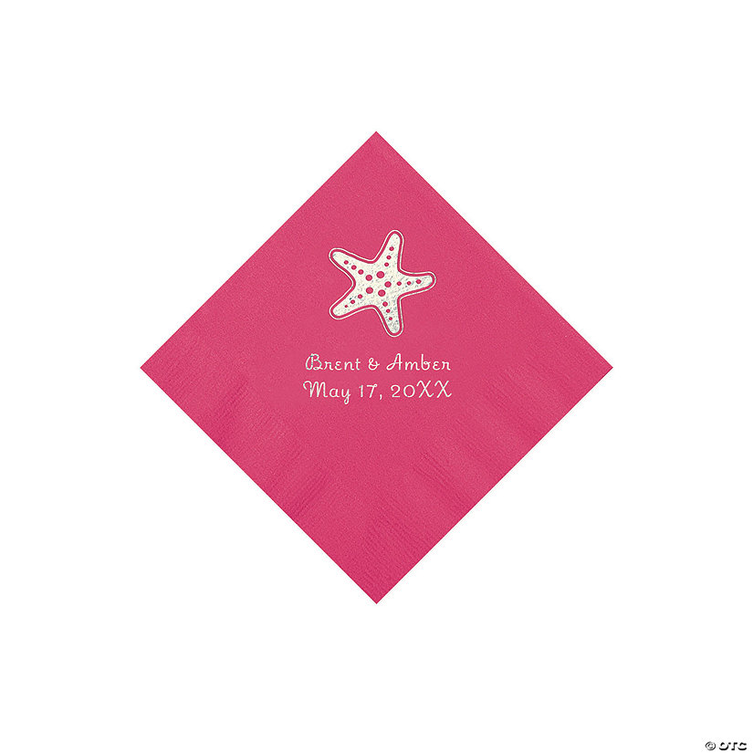 Hot Pink Starfish Personalized Beverage Napkins - 50 Pc. Image Thumbnail