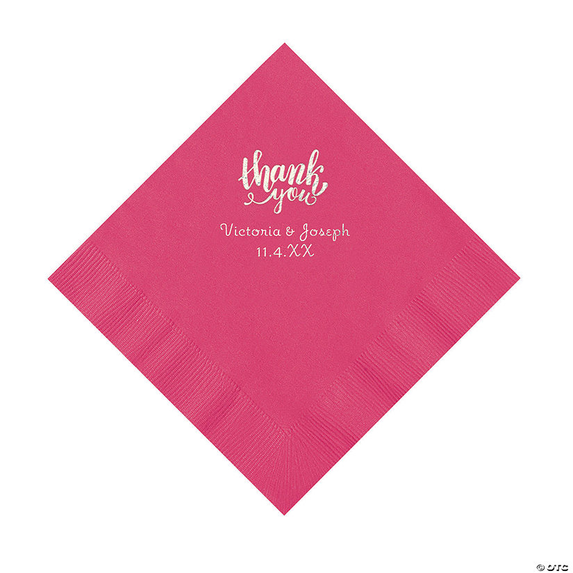 Hot Pink Thank You Personalized Napkins with Silver Foil - Luncheon Image Thumbnail
