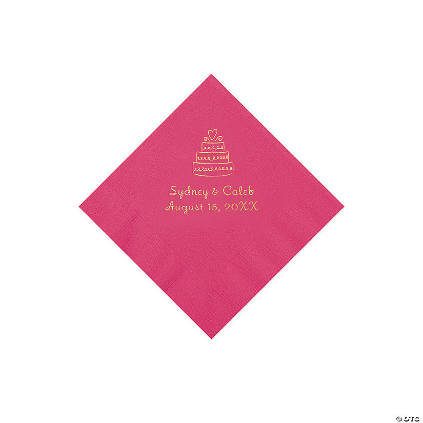 Hot Pink Wedding Cake Personalized Napkins with Gold Foil - 50 Pc. Beverage Image Thumbnail