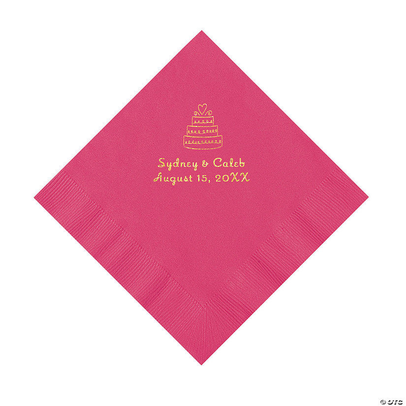 Hot Pink Wedding Cake Personalized Napkins with Gold Foil - 50 Pc. Luncheon Image Thumbnail