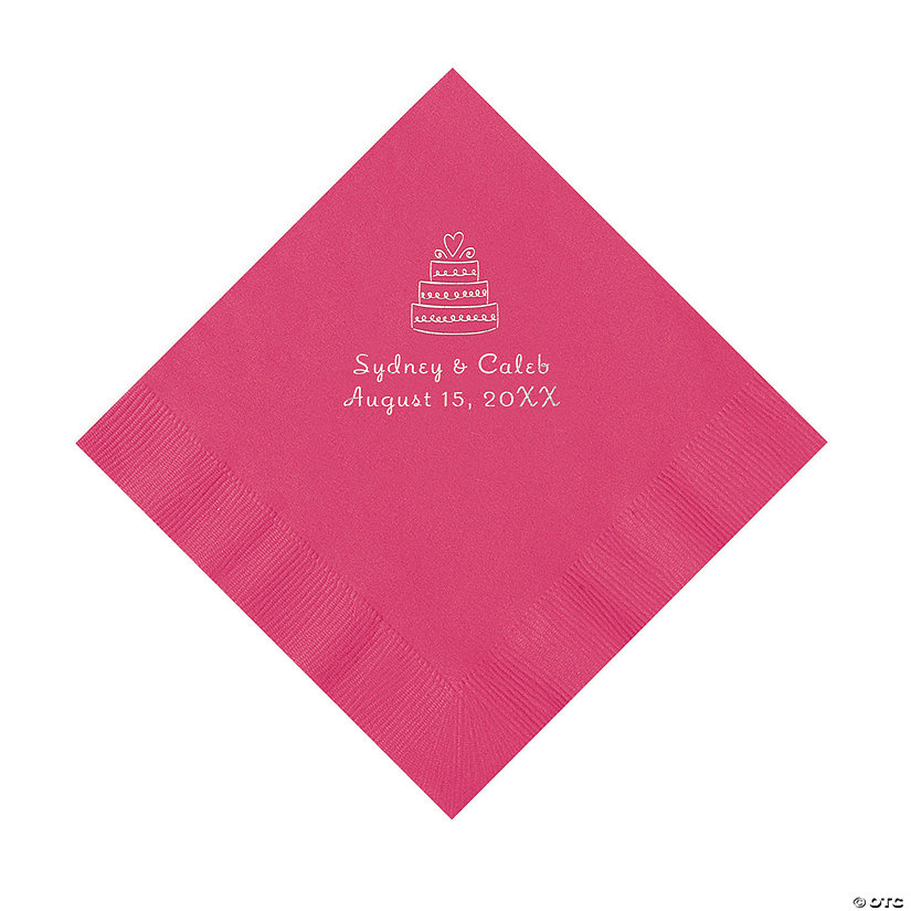 Hot Pink Wedding Cake Personalized Napkins with Silver Foil - 50 Pc. Luncheon Image Thumbnail