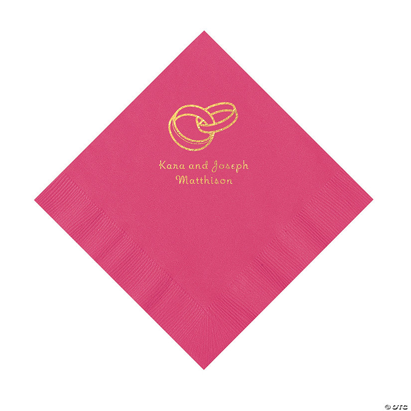 Hot Pink Wedding Ring Personalized Napkins with Gold Foil - 50 Pc. Luncheon Image Thumbnail