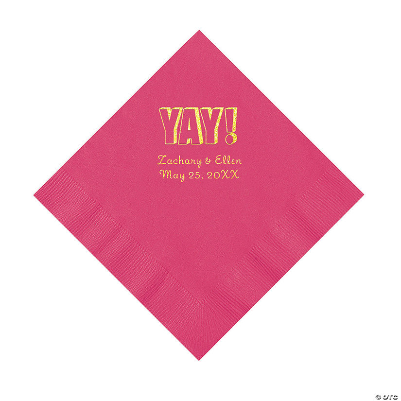 Hot Pink Yay Personalized Napkins with Gold Foil - Luncheon Image Thumbnail