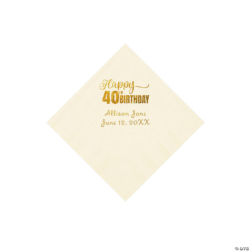 Ivory 40th Birthday Personalized Napkins with Gold Foil - 50 Pc. Beverage Image Thumbnail
