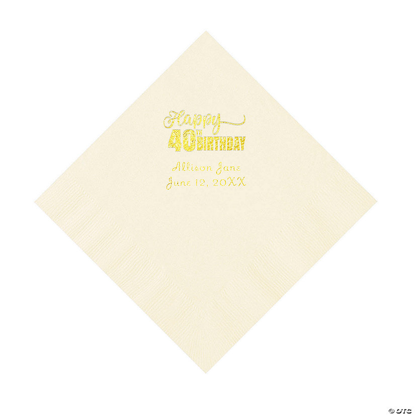 Ivory 40th Birthday Personalized Napkins with Gold Foil - 50 Pc. Luncheon Image