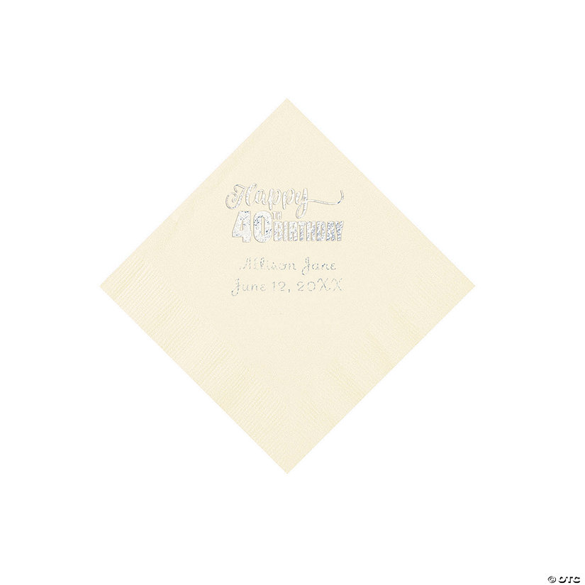 Ivory 40th Birthday Personalized Napkins with Silver Foil - 50 Pc. Beverage Image Thumbnail