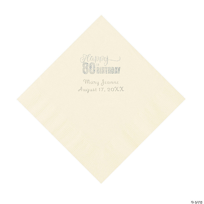 Ivory 80th Birthday Personalized Napkins with Silver Foil &#8211; 50 Pc. Luncheon Image Thumbnail