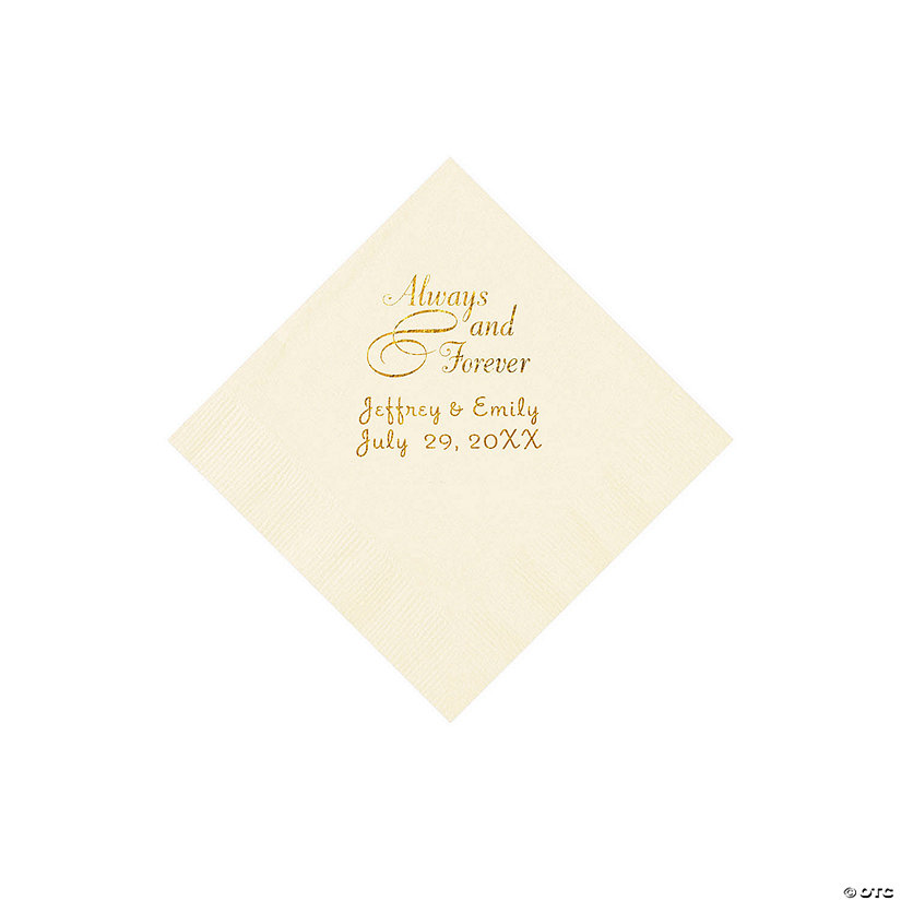 Ivory Always & Forever Personalized Napkins with Gold Foil - Beverage Image Thumbnail