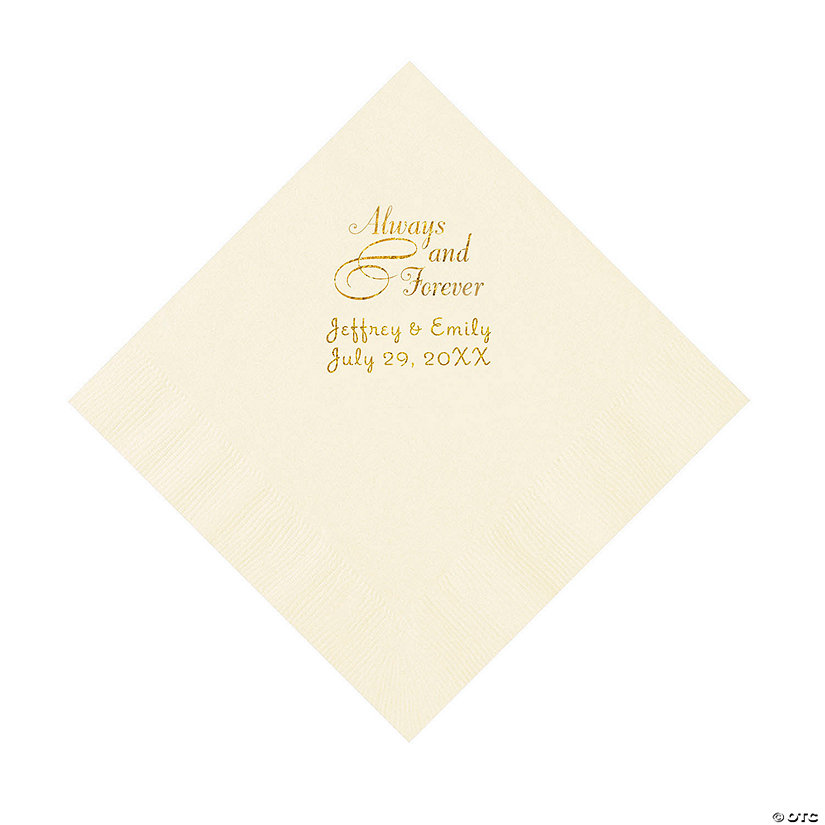 Ivory Always & Forever Personalized Napkins with Gold Foil - Luncheon Image Thumbnail