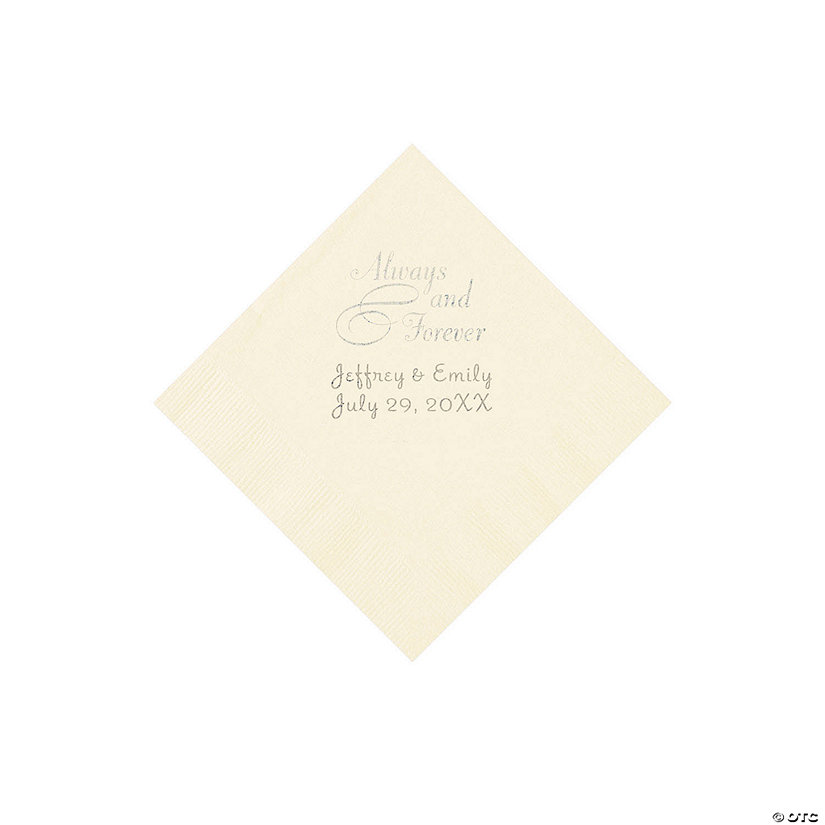 Ivory Always & Forever Personalized Napkins with Silver Foil - Beverage Image Thumbnail
