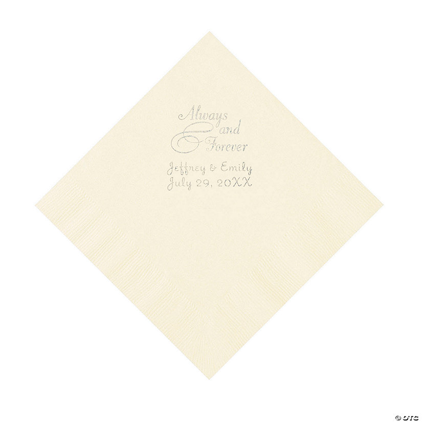Ivory Always & Forever Personalized Napkins with Silver Foil - Luncheon Image Thumbnail