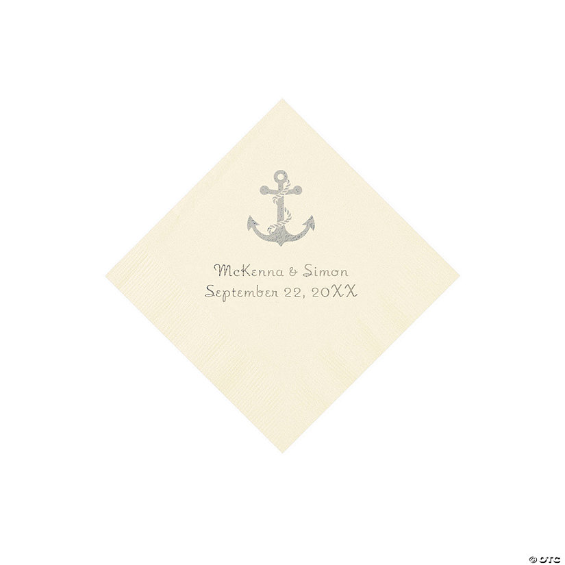 Ivory Anchor Personalized Napkins with Silver Foil - Beverage Image Thumbnail