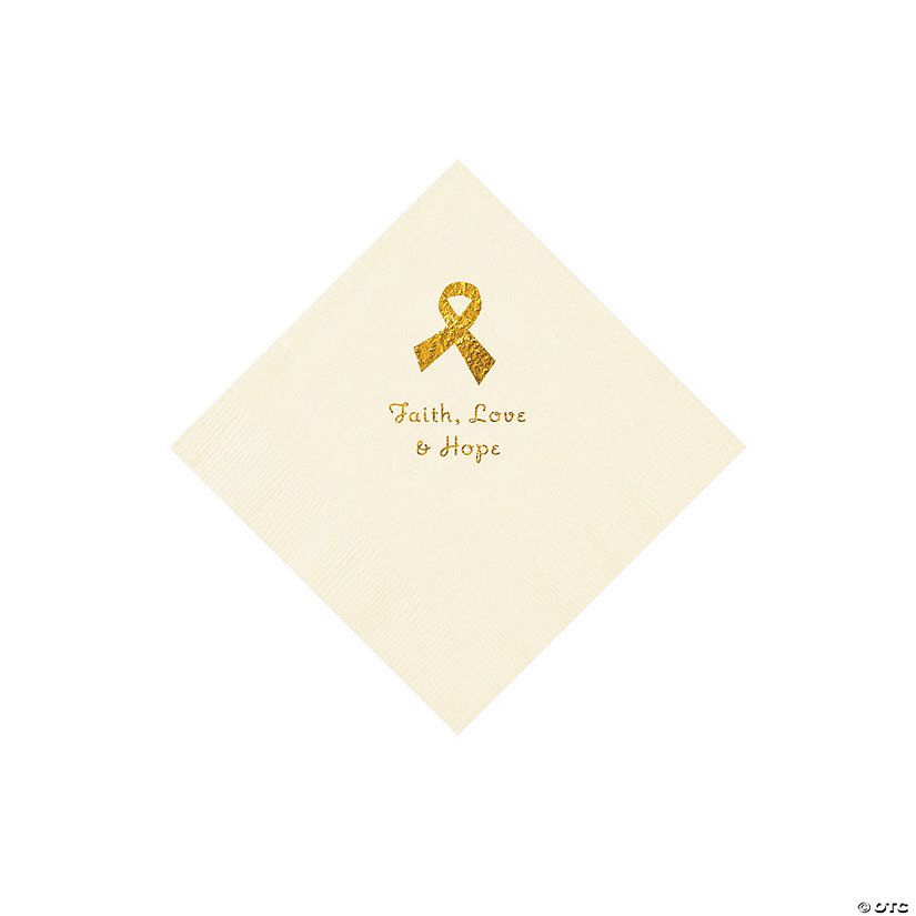 Ivory Awareness Ribbon Personalized Napkins with Gold Foil - 50 Pc. Beverage Image Thumbnail