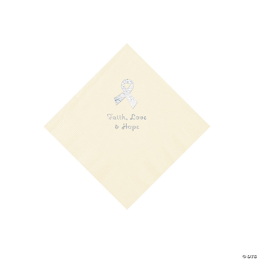 Ivory Awareness Ribbon Personalized Napkins with Silver Foil - 50 Pc. Beverage Image Thumbnail