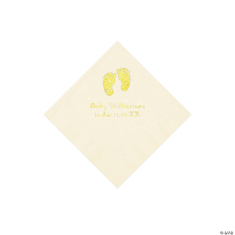 Ivory Baby Feet Personalized Napkins with Gold Foil - 50 Pc. Beverage Image