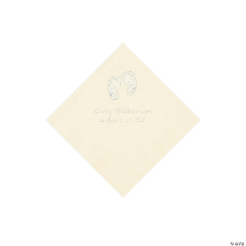 Ivory Baby Feet Personalized Napkins with Silver Foil - 50 Pc. Beverage Image Thumbnail