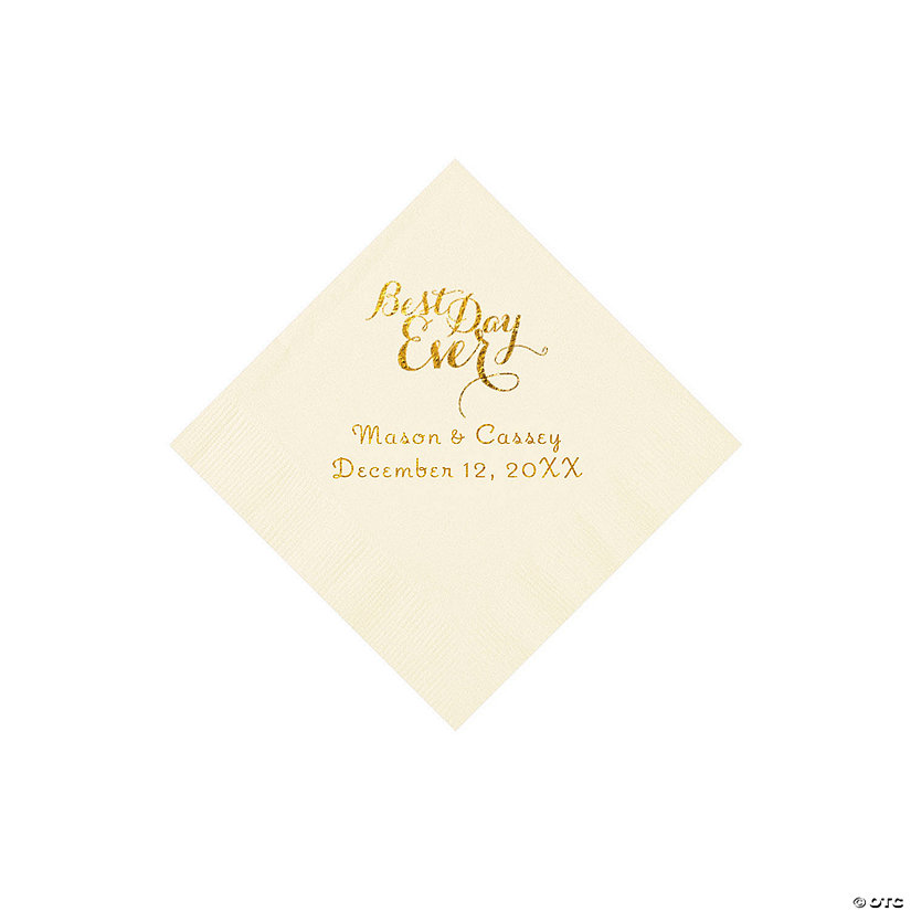 Ivory Best Day Ever Personalized Napkins with Gold Foil - Beverage Image Thumbnail
