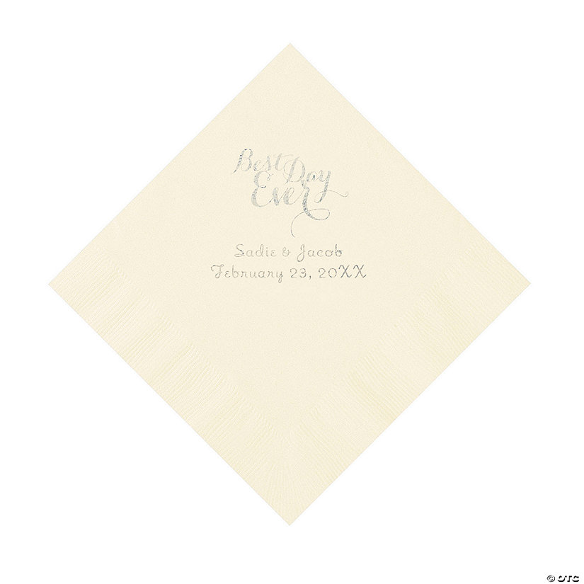 Ivory Best Day Ever Personalized Napkins with Silver Foil - Luncheon Image Thumbnail