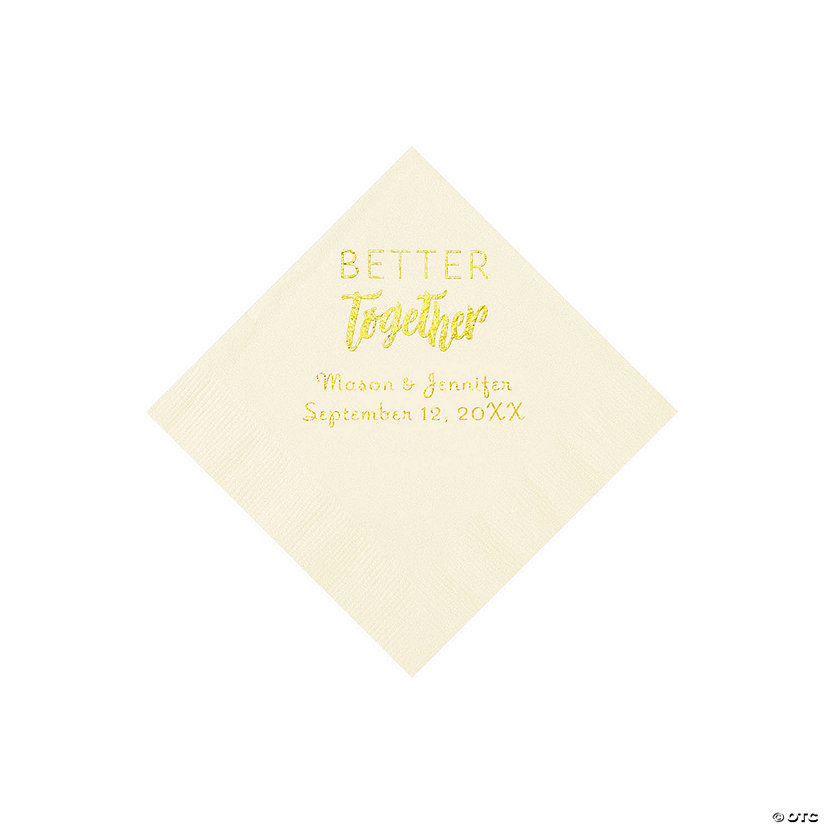 Ivory Better Together Personalized Napkins with Gold Foil - Beverage Image Thumbnail