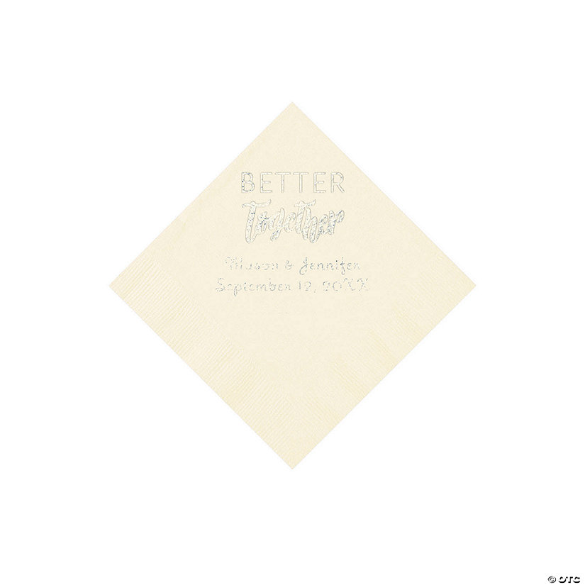 Ivory Better Together Personalized Napkins with Silver Foil - Beverage Image Thumbnail