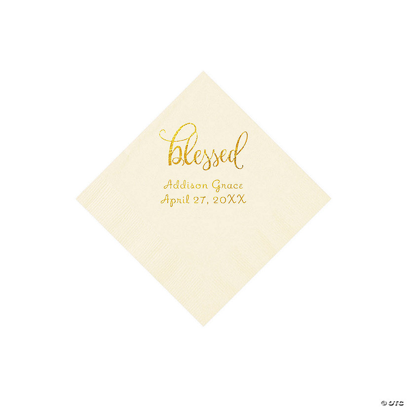 Ivory Blessed Personalized Napkins with Gold Foil - 50 Pc. Beverage Image Thumbnail