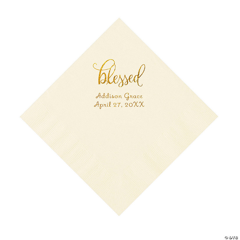 Ivory Blessed Personalized Napkins with Gold Foil - 50 Pc. Luncheon Image