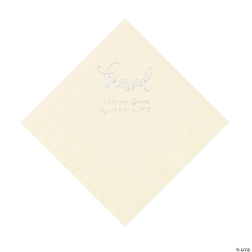 Ivory Blessed Personalized Napkins with Silver Foil - 50 Pc. Luncheon Image Thumbnail