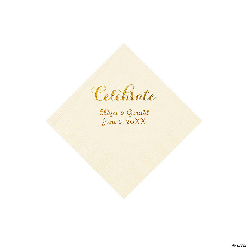Ivory Celebrate Personalized Napkins with Gold Foil - Beverage Image Thumbnail