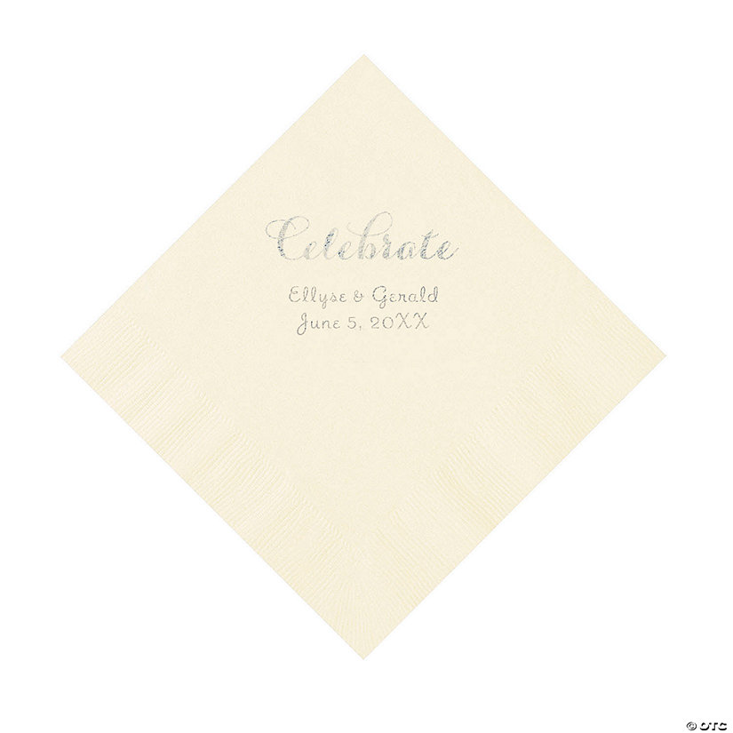 Ivory Celebrate Personalized Napkins with Silver Foil - Luncheon Image Thumbnail