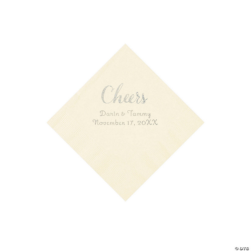 Ivory Cheers Personalized Napkins with Silver Foil - Beverage Image Thumbnail