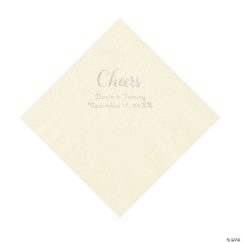 Ivory Cheers Personalized Napkins with Silver Foil - Luncheon Image Thumbnail