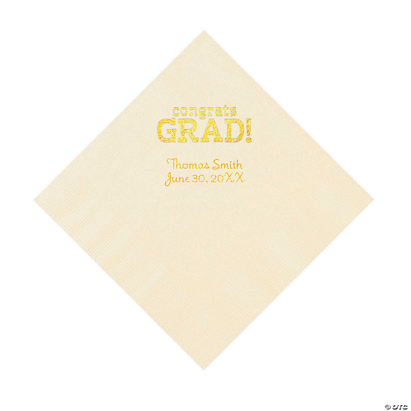 Ivory Congrats Grad Personalized Napkins with Gold Foil - 50 Pc. Luncheon Image Thumbnail