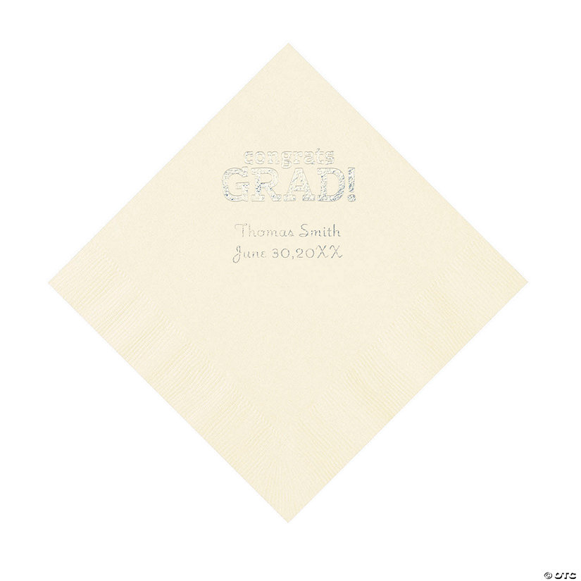 Ivory Congrats Grad Personalized Napkins with Silver Foil - 50 Pc. Luncheon Image Thumbnail