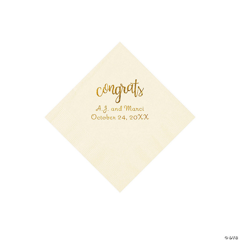Ivory Congrats Personalized Napkins with Gold Foil - Beverage Image Thumbnail