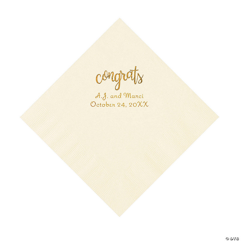 Ivory Congrats Personalized Napkins with Gold Foil - Luncheon Image Thumbnail