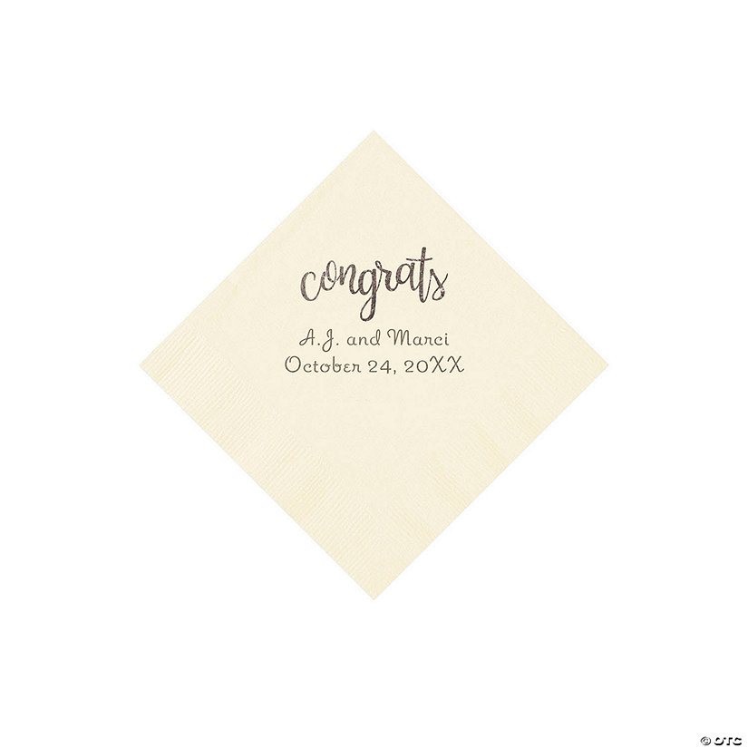 Ivory Congrats Personalized Napkins with Silver Foil - Beverage Image Thumbnail