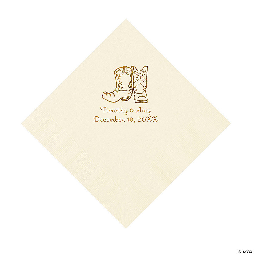 Ivory Cowboy Boots Personalized Napkins with Gold Foil - Luncheon Image Thumbnail