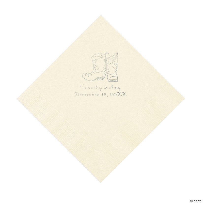 Ivory Cowboy Boots Personalized Napkins with Silver Foil - Luncheon Image