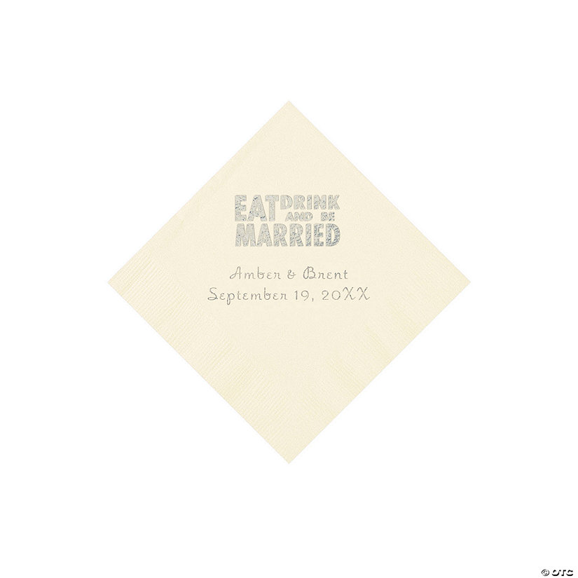 Ivory Eat, Drink And Be Married Napkins with Silver Foil - 50 Pc. Beverage Image Thumbnail