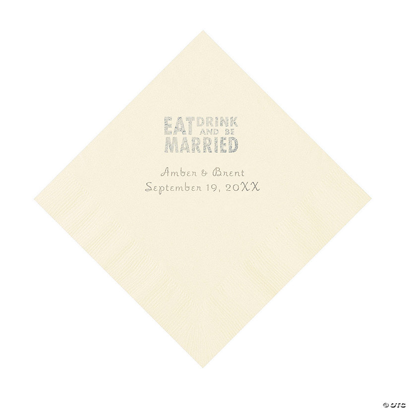 Ivory Eat, Drink And Be Married Napkins with Silver Foil - 50 Pc. Luncheon Image Thumbnail