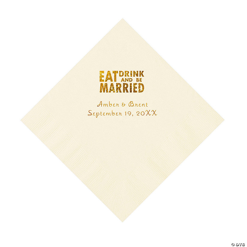 Ivory Eat Drink & Be Married Personalized Napkins with Gold Foil - 50 Pc. Luncheon Image Thumbnail