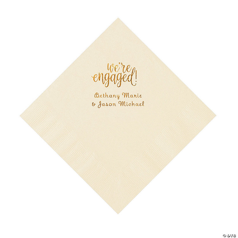 Ivory Engaged Personalized Napkins with Gold Foil &#8211; Luncheon Image Thumbnail