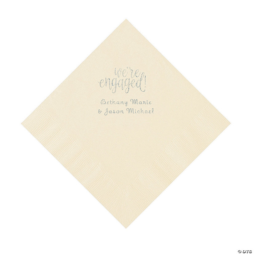 Ivory Engaged Personalized Napkins with Silver Foil &#8211; Luncheon Image Thumbnail