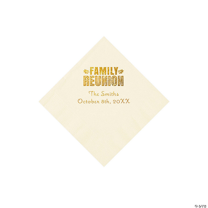 Ivory Family Reunion Personalized Napkins with Gold Foil - 50 Pc. Beverage Image Thumbnail