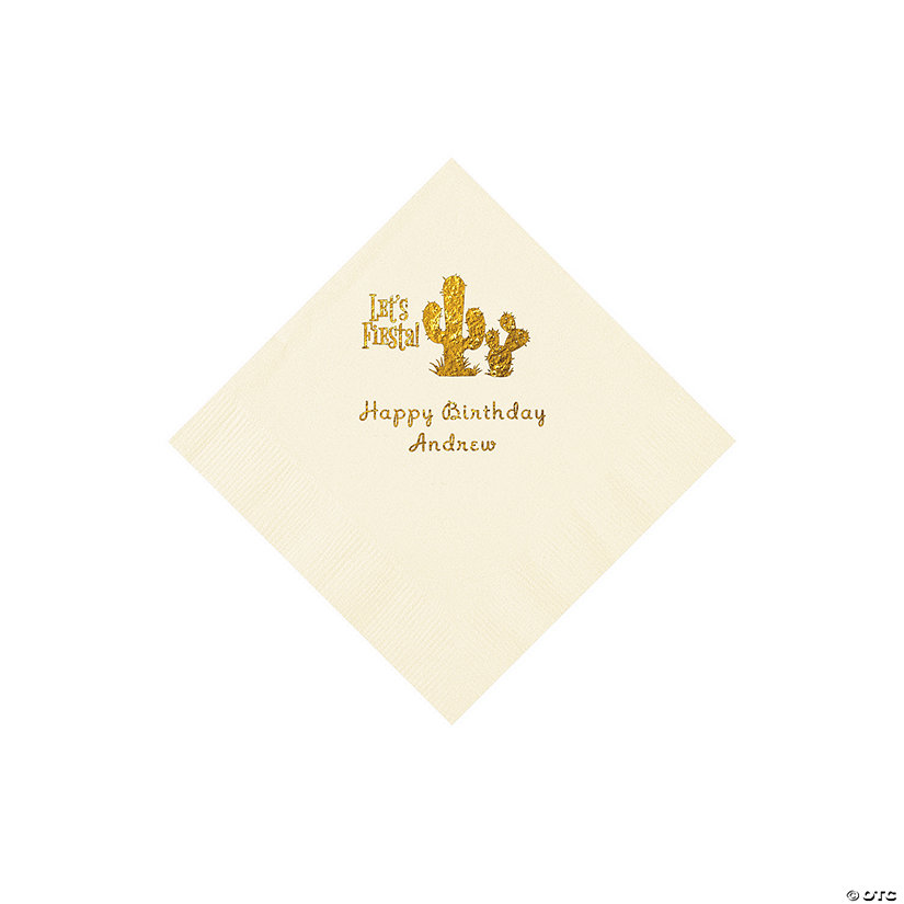 Ivory Fiesta Personalized Napkins with Gold Foil - 50 Pc. Beverage Image Thumbnail