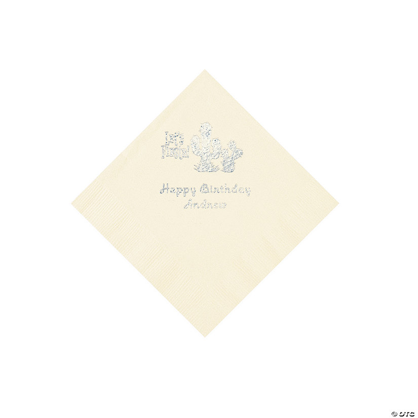 Ivory Fiesta Personalized Napkins with Silver Foil - 50 Pc. Beverage Image