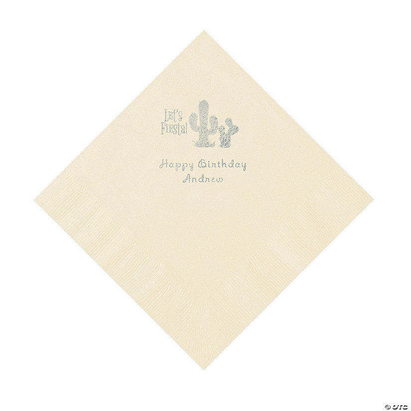 Ivory Fiesta Personalized Napkins with Silver Foil - 50 Pc. Luncheon Image